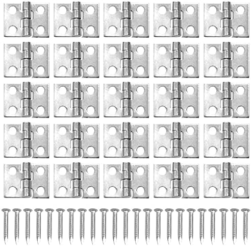 Auear, 50 pakiranja minijaturnih šarki hardverska kutija nakita Maleni hardver s 200 komada vijaka 180 stupnjeva rotacije