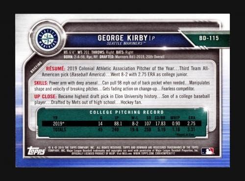 George Kirby Autographed 2019. 1. Bowman Nacrt Rookie Card BD -115 Seattle Mariners Dionice 206035 - Rookie kartice za