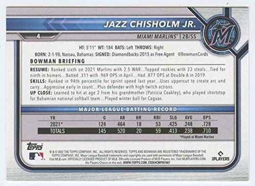 2022. Bowman 4 Jazz Chisholm Jr. Miami Marlins Baseball NM-MT