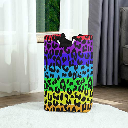 Orezi leopard Print Rainbow Šarena košara za hvatanje, vodootporna i sklopiva rublje za pranje rublja za prljavu odjeću igračke
