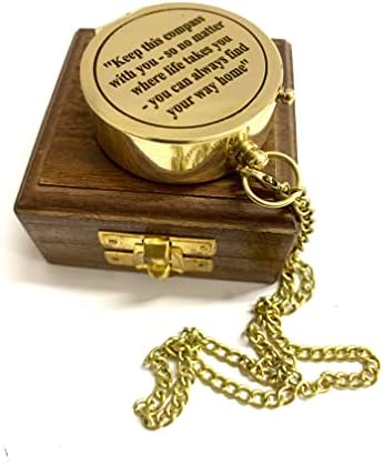 Sayra Nauticalss Brass Compass s drvenom kutijom | Personalizirani ugravirani mesingani kompas.Camping kompas, mesingani